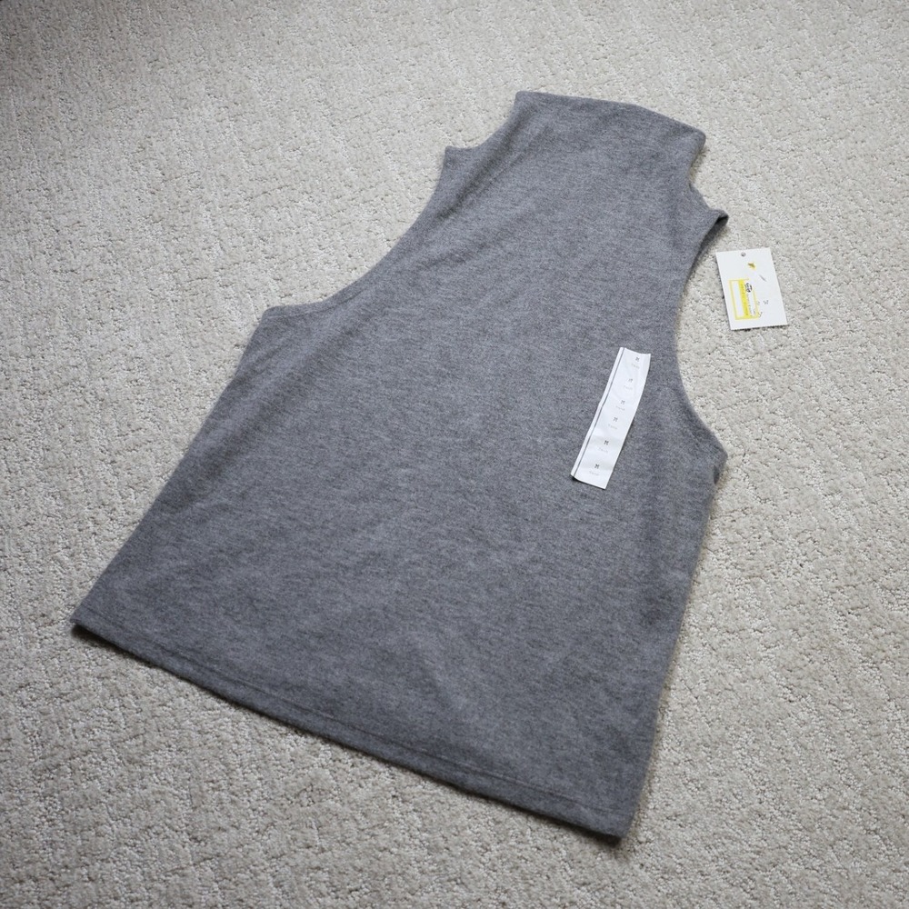 A New Day Women Heather Gray Brushed Mock Neck Tank Top M Muscle Tee